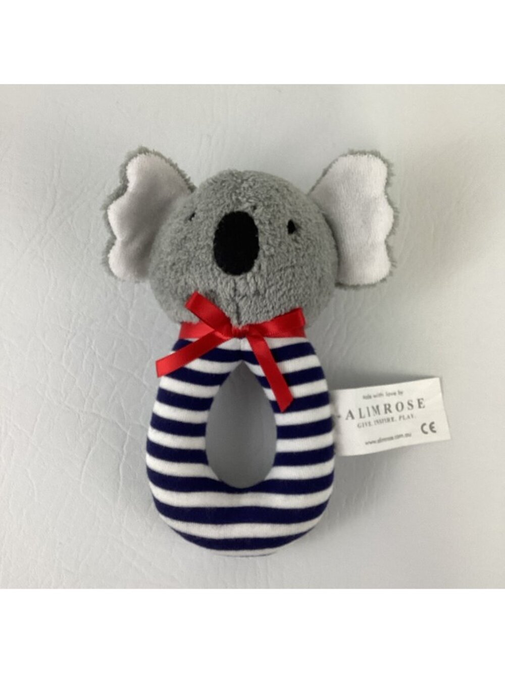 Alimrose Baby Toy Koala Grab Rattle Soft Striped Plush Bow 3+ Months